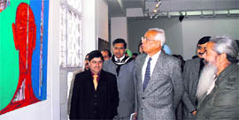 Governor NN Vohra at an exhibition of paintings in Jammu on Thursday