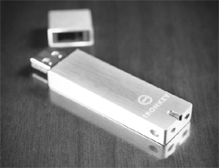 Lockheed Martin Corp's new 16GB IronClad USB drive is shown in this photograph taken at Lockheed Martin's Herndon, Virginia location. U.S. government workers and others may soon be able to trade their laptops for a secure flash drive sized for a key-ring.  Reuters photo