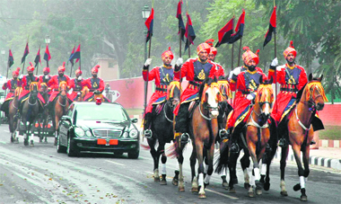 The caravan of new Punjab Governor Shiv Raj Patil on the way to Punjab Raj Bhavan for the oath-taking ceremony in Chandigarh on Friday.