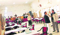 An inside view of the counting centre at Panchayat Bhawan in Sirsa.