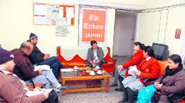 Members of The Tribune team and school students in conversation at Jammu