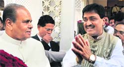 Maharashtra CM Ashok Chavan greets new Governor K Sankaranarayanan in Mumbai. 
