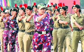 NCC cadets take part in a Republic Day rehearsal at the Parade Ground in Sector 17, Chandigarh,on Saturday.