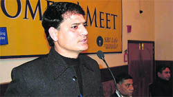 Deepak Lingwal, Chief Manager, SBI, at a meeting in Dehradun on Saturday.