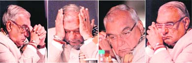 Chief Minister Bhupinder Singh Hooda in different moods after learning of the results of the Ellenabad byelection during a science conference in Kurukshetra