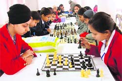 Participants on the opening day of the Ludhiana Sahodaya Schools Complex Chess Tournament at KVM, Civil Lines, in Ludhiana