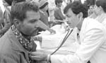 Government Civil Hospital doctors examine patients during a health check-up camp at Shaheed Udham Singh Colony in Mohali 