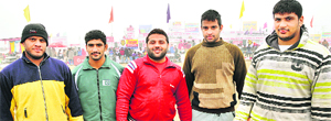 The wrestlers, who are part of the seven-member contingent from Pakistan, at the Jarkhar Rural Sports Festival on Saturday. 