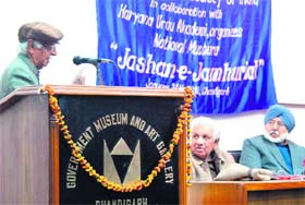 A participant at the ‘Jashan-e-Janhuriat’ at the Museum Hall in Chandigarh