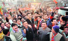 Members of the Chandigarh unit of the BJP protest against price rise at Colony No. 5