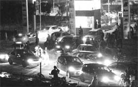 A traffic jam outside Paras Down Town Mall at Zirakpur