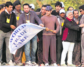Bollywood actor Salman Khan flags off a marathon organised by the Culture Youth Corporation in Jaipur on Sunday
