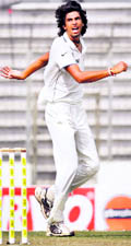 Ishant Sharma celebrates the dismissal of Mushfiqur Rahim on Sunday