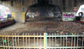 A view of dilapidated greenbelt under the overbridge at Hussainpura.