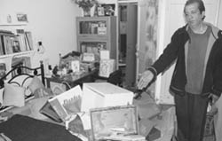 Rajiv shows the goods scattered after the theft that took place at his house in Sector 32, Chandigarh