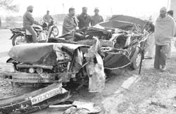 The vehicles involved in an accident at Saneta village on the Banur-Landran road on Monday.