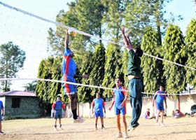 Players in action at the Inter-departmental Volleyball Tournament of UPCL in Dehradun