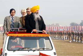 Agriculture Minister Sucha Singh Langah inspects R-Day parade in Bathinda
