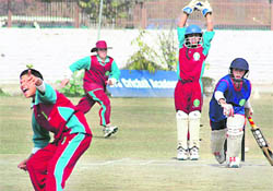 A match in progress during the U-13 Tricity Premier League Cricket Tournament in Chandigarh on Wednesday.