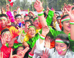 KBDAV children after receiving the first prize in the Republic Day parade function at Sector 17 in Chandigarh.