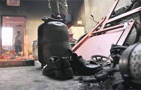 The LPG cylinder that was the cause of a fire after it exploded