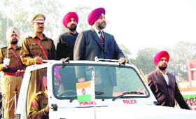 Deputy Chief Minister Sukhbir Singh Badal inspects the parade at the Republic Day function in Amritsar