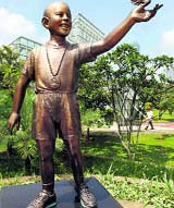 A statue of US President Barack Obama as a 10-year-old stands in Menteng park in Jakarta on Wednesday. The statue of Obama was installed to commemorate the four years he attended a local primary school in Indonesia.