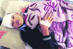 Harsh, a student of GSSS-45, at the GMCH in Chandigarh on Thursday. 