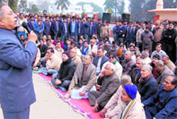 Gurukul Kangri University employees and students attend a meeting to support the universitys case in the Supreme Court over the issue of deemed status. 