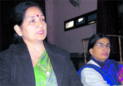 Indu Singh, Principal of MKP Post Graduate College, at a press conference in Dehradun on Thursday