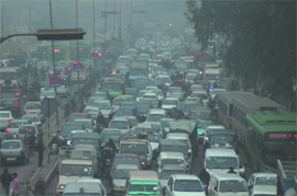 A view of a traffic jam on a busy Gurgaon road. 