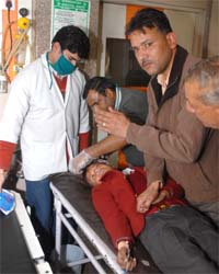 A critically injured child being attended to at a private hospital in Jalandhar