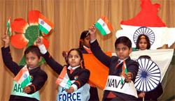 Kids of Little Blossoms School perform during a Republic Day function in Jalandhar.