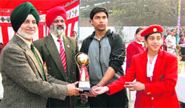 Prabhleen and Nishant being awarded at Gobindgarh Public School in Mandi Gobindgarh on Thursday.