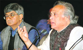 Environment Minister Jairam Ramesh (right) at a programme on consultation on Bt Brinjal in Chandigarh on Friday.