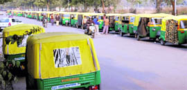 Autos queue up at a filling station in Sector 34, Chandigarh, on Friday.
