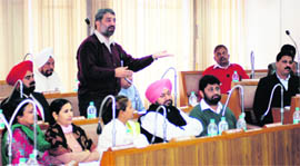 Councillors during the Municipal Corporation House meeting in Chandigarh on Friday.