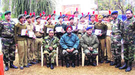 NCC cadets who returned to Jammu on Friday after ending the basic leadership course at Wadhwa in Maharashtra. The cadets secured the first position in the cultural competition. 