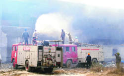 The fire  brigade tries to extinguish fire near Doraha