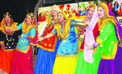 Girls take part in a folk dance competition in Ludhiana