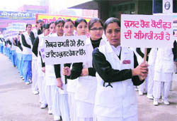 Nursing staff of government hospitals take out an awareness rally on leprosy in Ludhiana