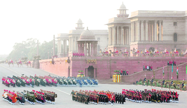 A view of the Beating the Retreat ceremony in New Delhi on Friday. 