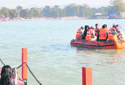 The Jal Police squad on vigil at a Ganga ghat in Haridwar.
