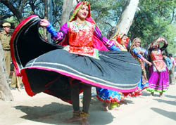Folk dancers from Rajasthan perform at the 24th Surajkund Crafts Mela in Faridabad on Sunday.