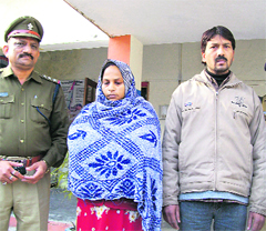 The accused Subhash and Aarti in police custody at the Gang Canal police station. 
