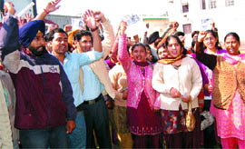 Computer teachers hold a protest against the alleged unjustified policies of the government in Jalandhar on Sunday