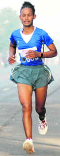 Ethiopian runner Mazea during the Chandigarh Marathon on Sunday. Mazea won the Womens section of the full marathon.