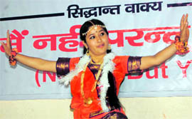 A student performs at the conclusion of the seven-day National Service Scheme camp at DBS College in Dehradun on Monday.