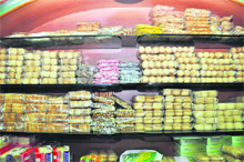 Bakery products on display at a shop in Dehradun. 