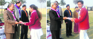 Himandri (left) and Sandeep Singh being felicitated at a function in Gurgaon.